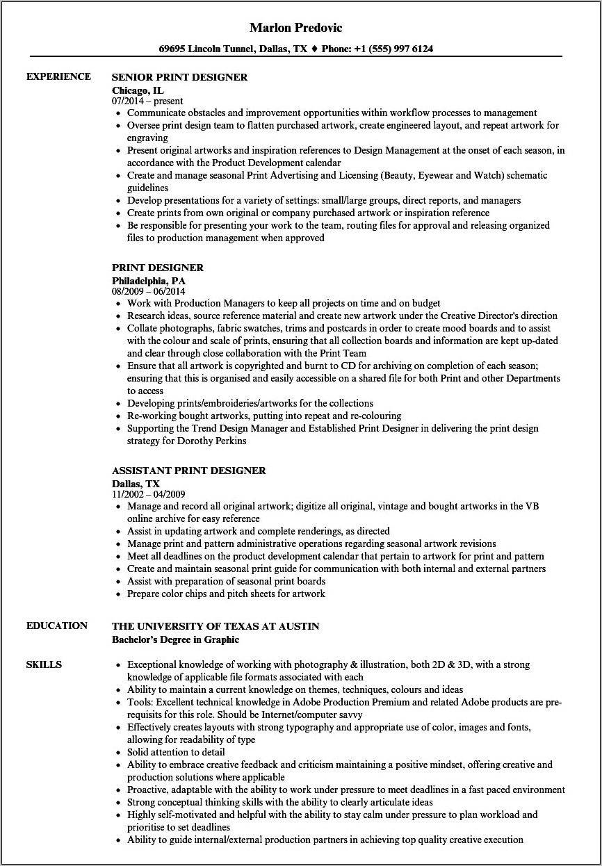 Example Of A Printed Resume