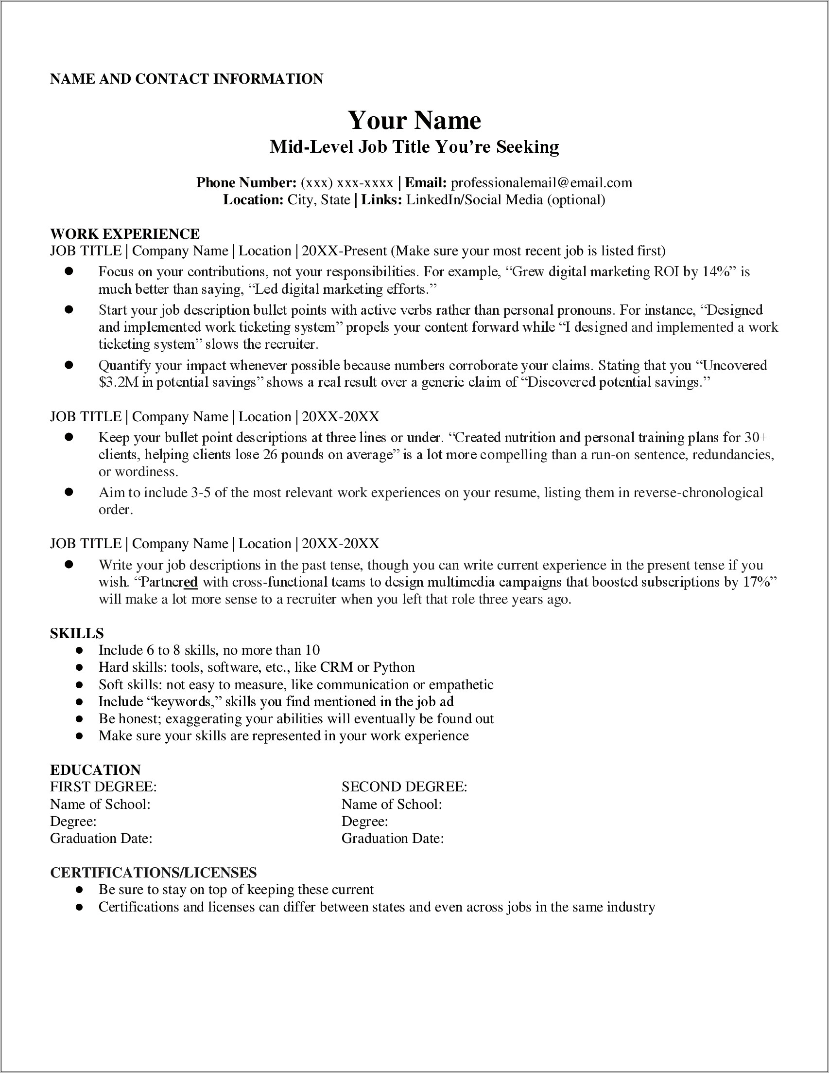 Example Of A Resume Outline
