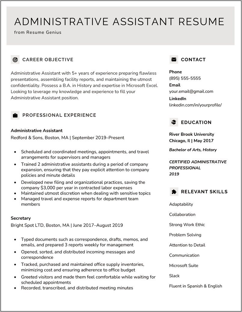 Example Of Amin Assistance Resume