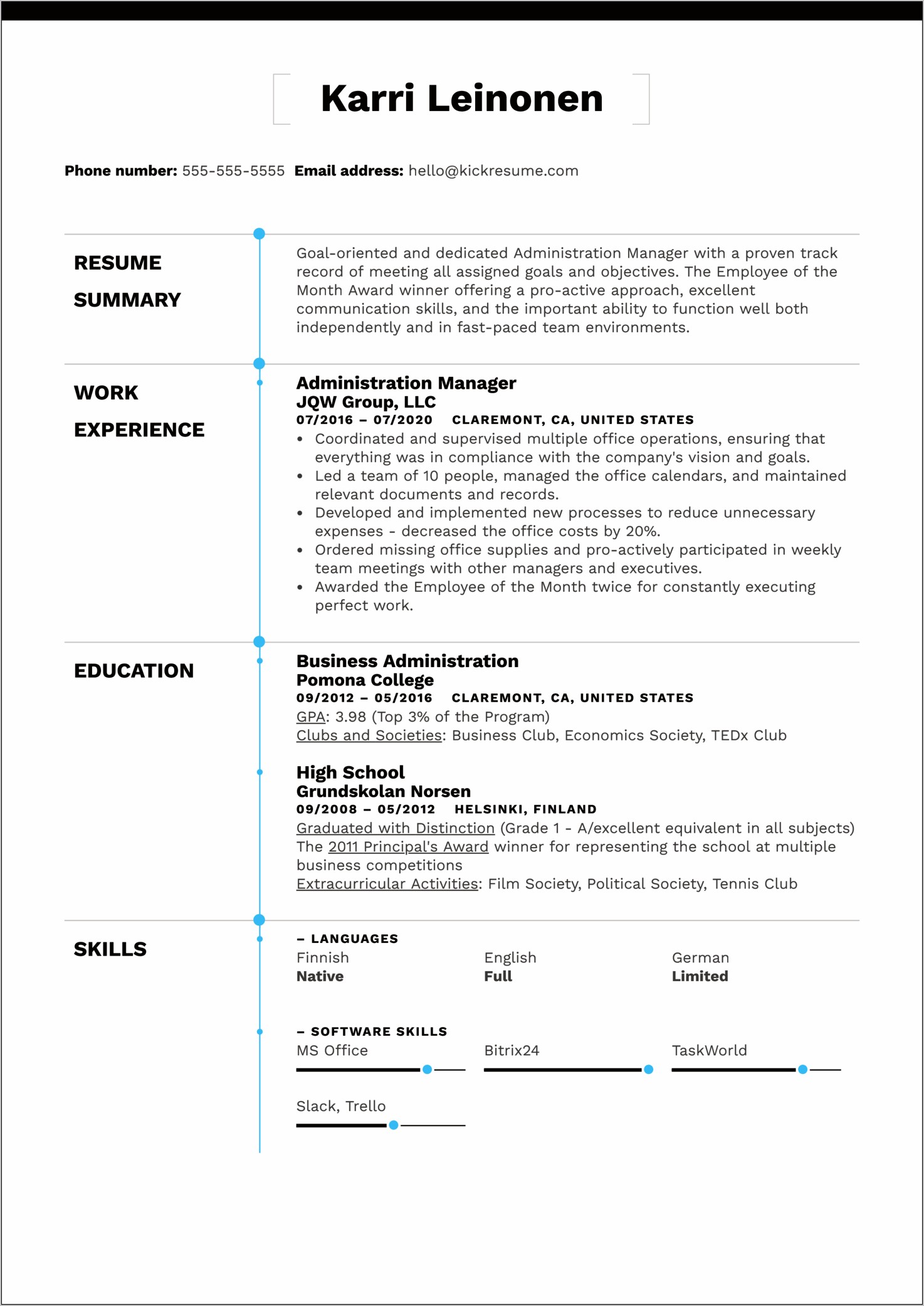 Example Of Business Administration Resume