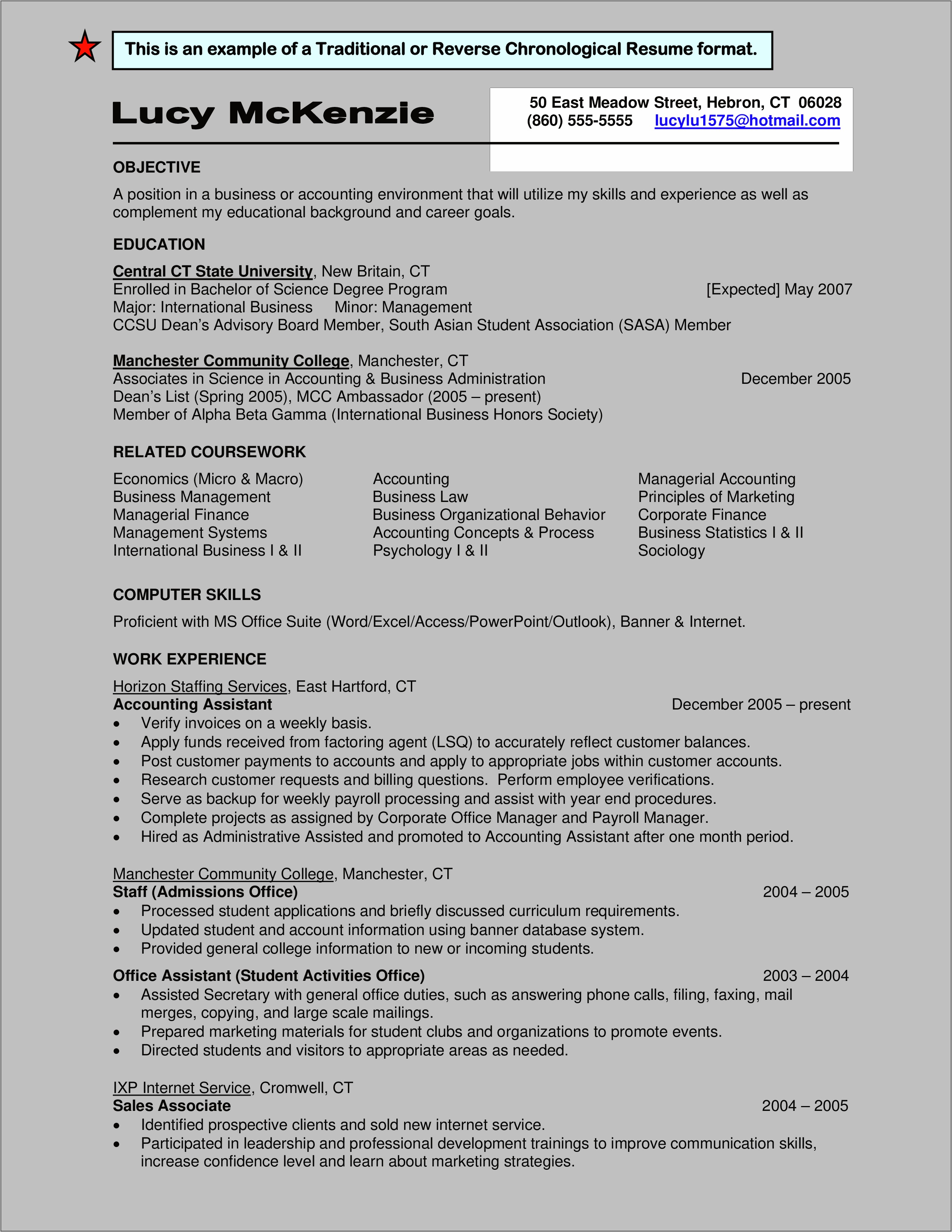 Example Of College Business Resume
