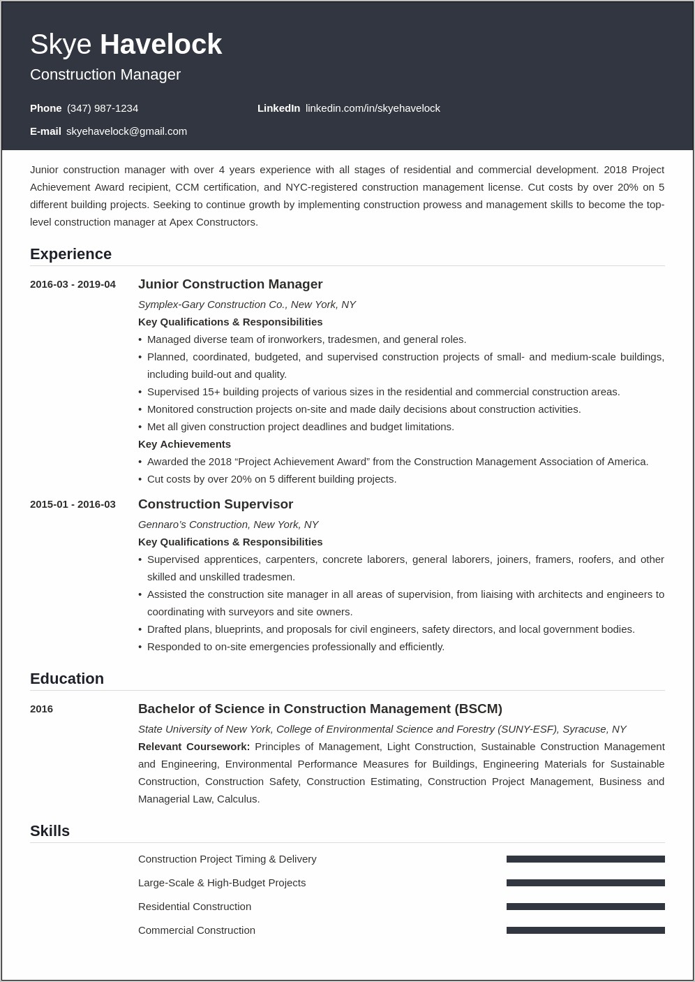 Example Of Environmental Manager Resume