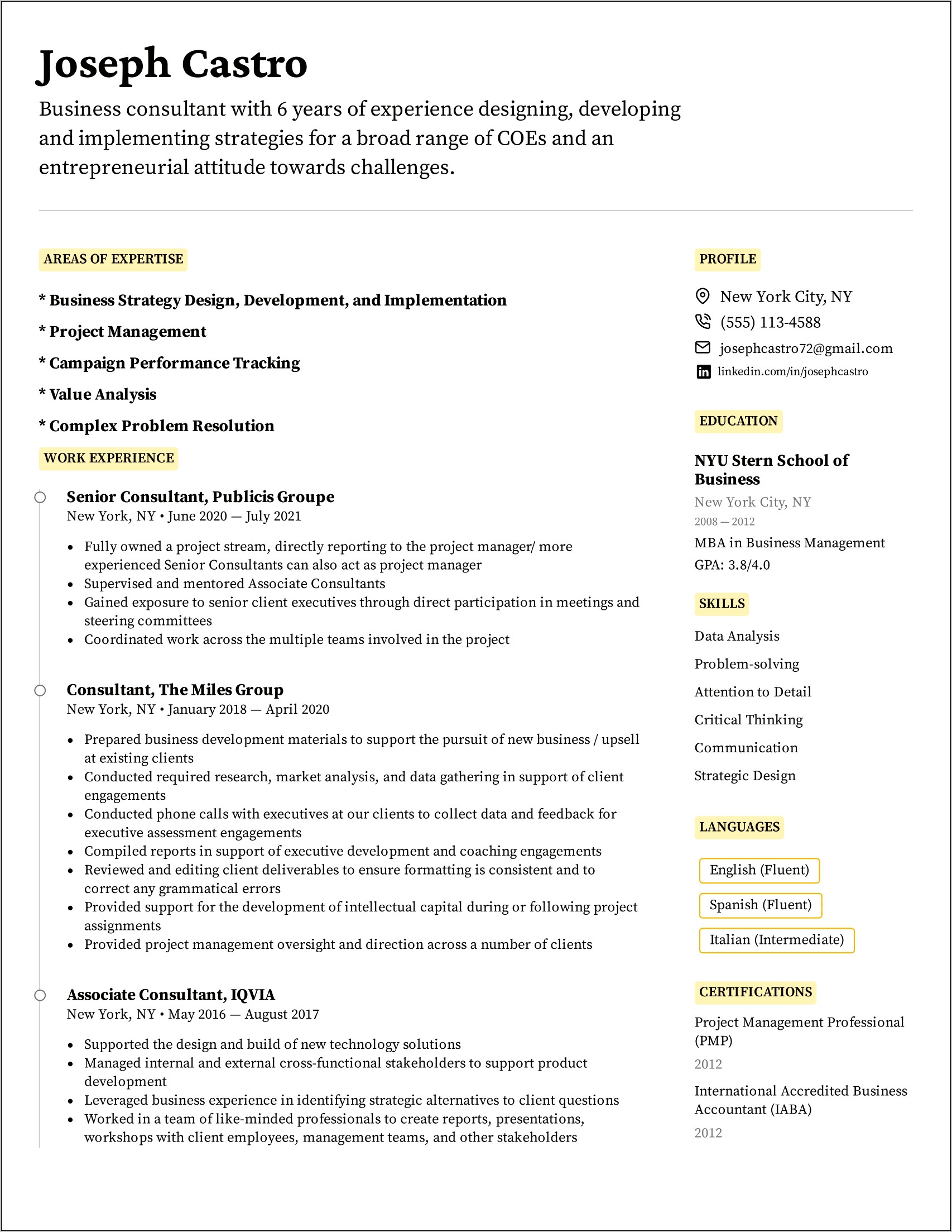 Example Of Expertise In Resume