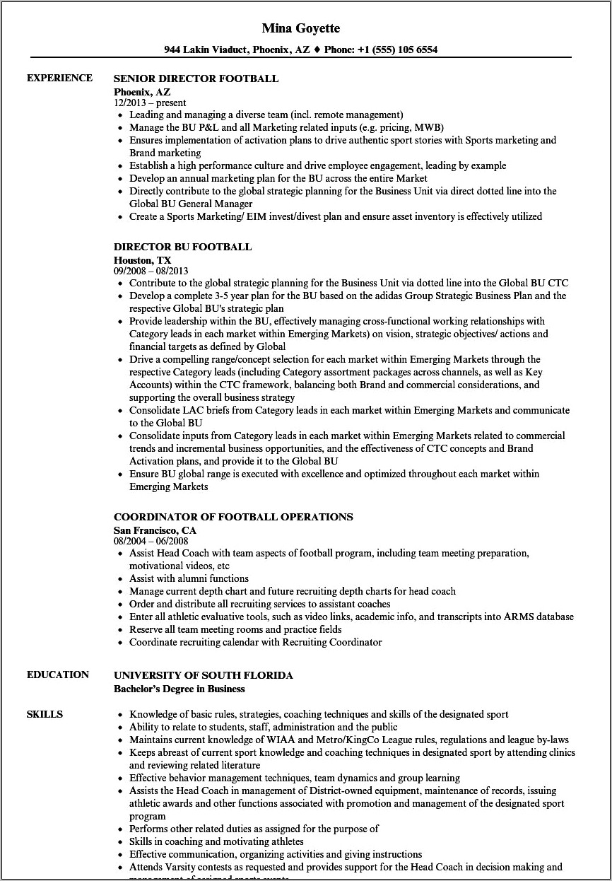 Example Of Football Player Resume