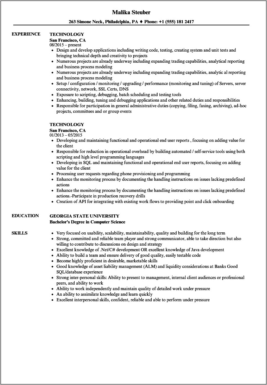 Example Of Good Tech Resume