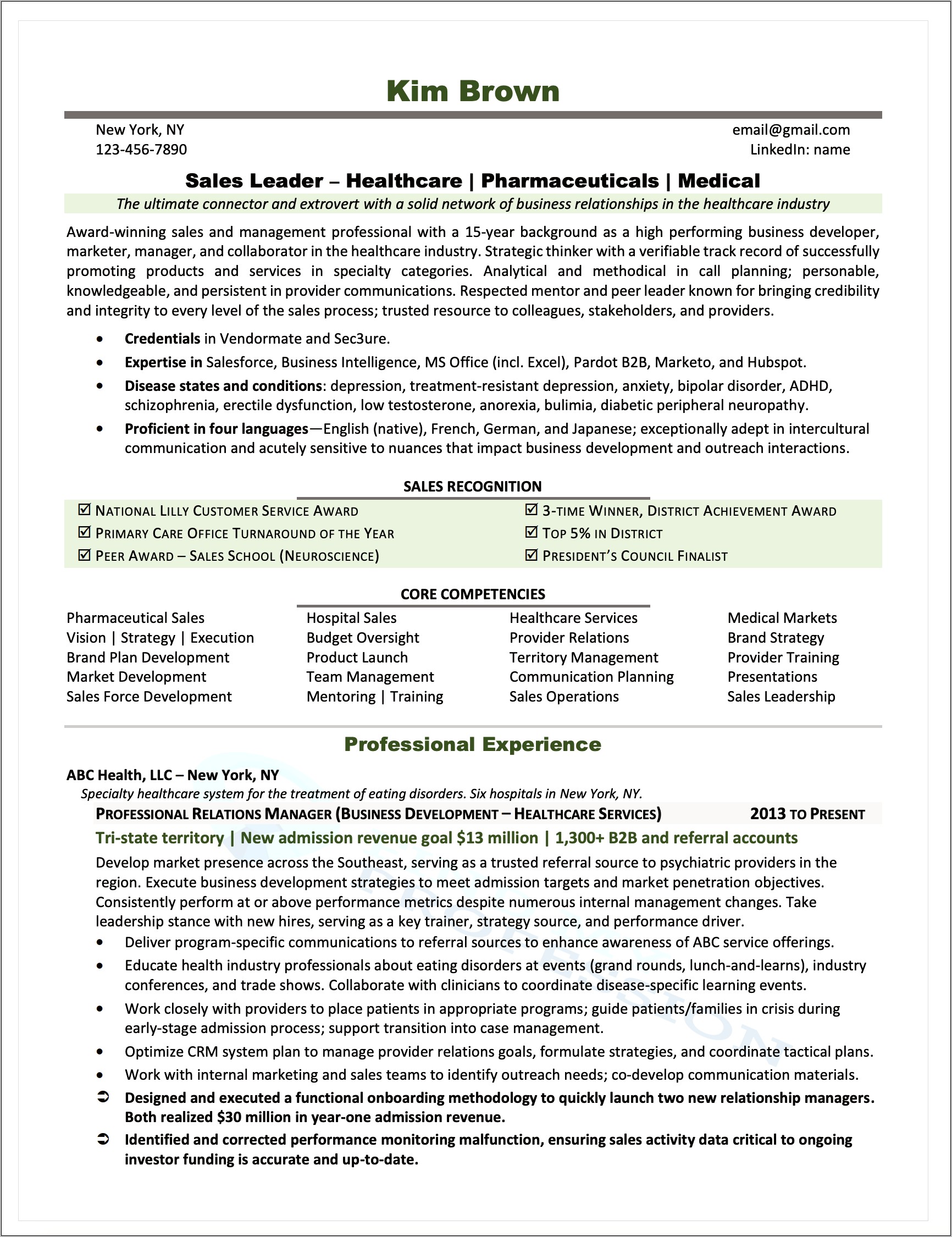 Example Of Healthcare Resume Summary