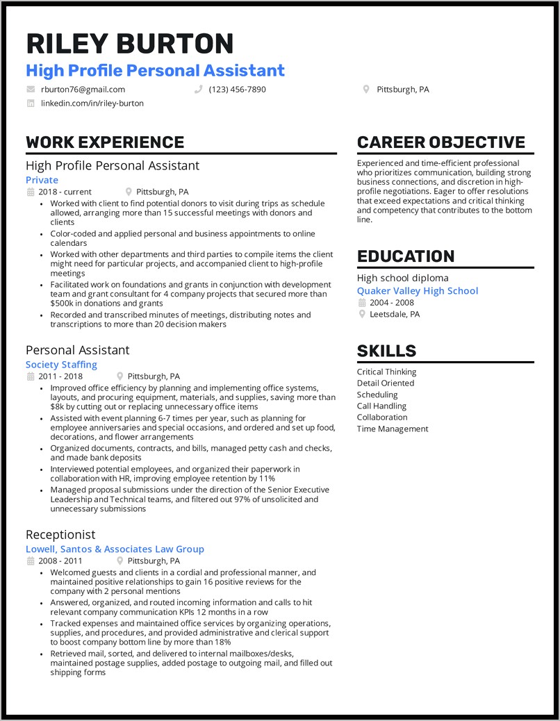 Example Of High Profile Resume
