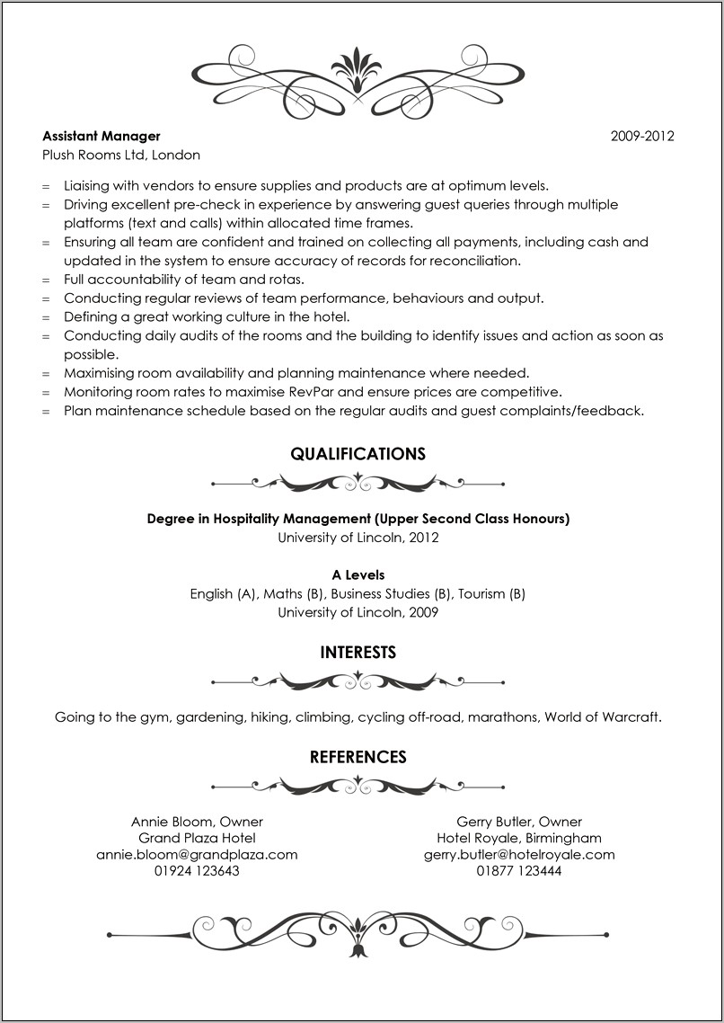 Example Of Hotel Manager Resume