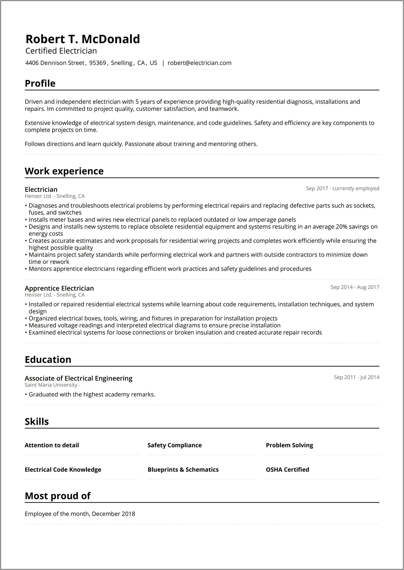 Example Of Independent Contractor Resume