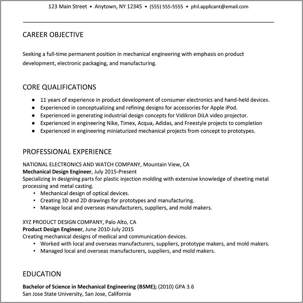 Example Of Injection Molding Resume
