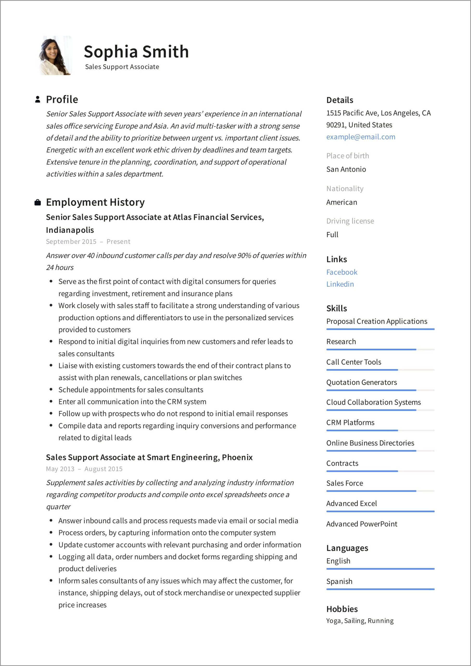 Example Of It Support Resume