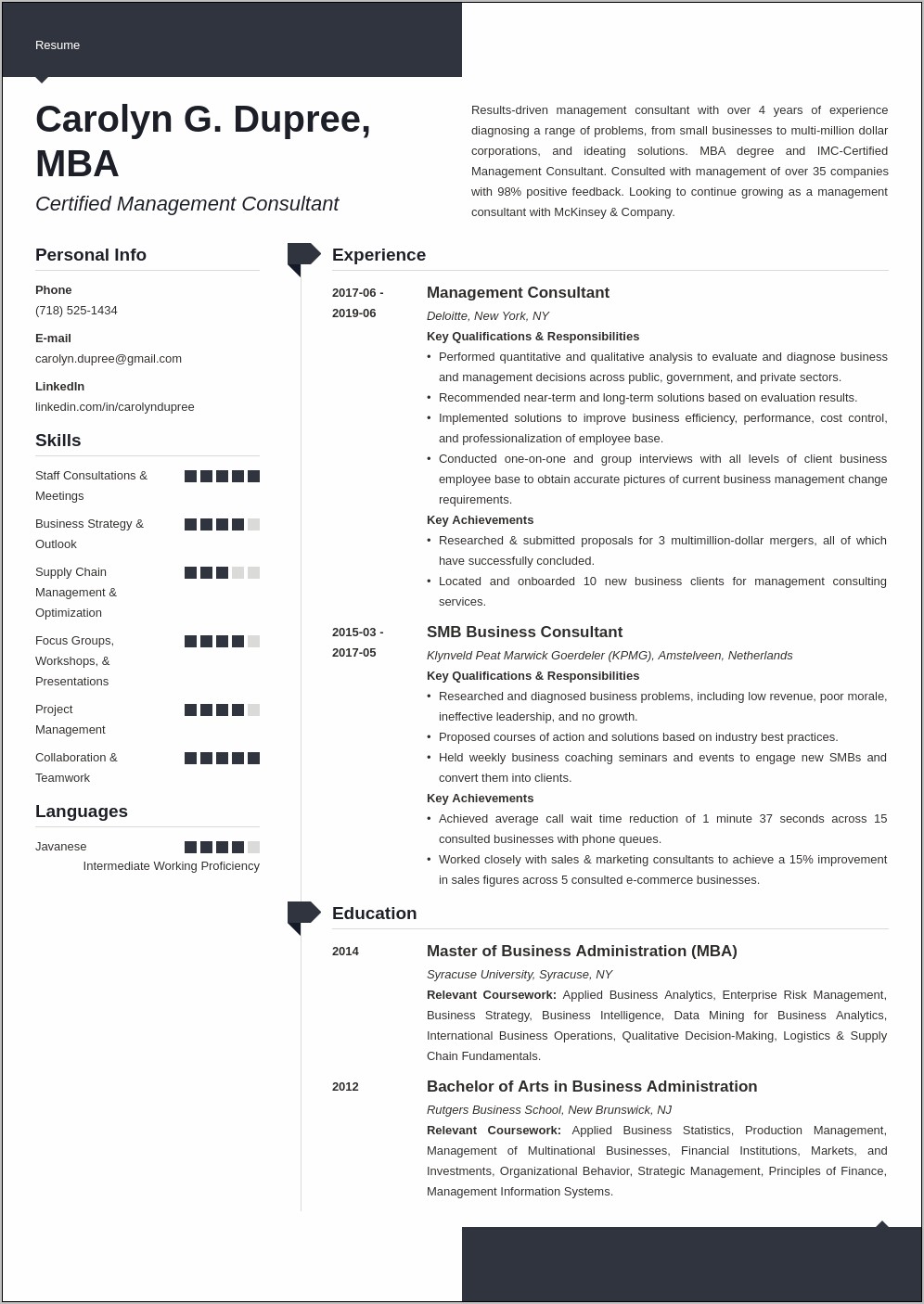 Example Of Management Consultant Resume