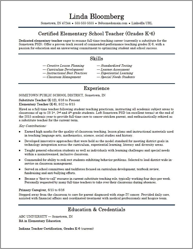 Example Of Middle School Resume