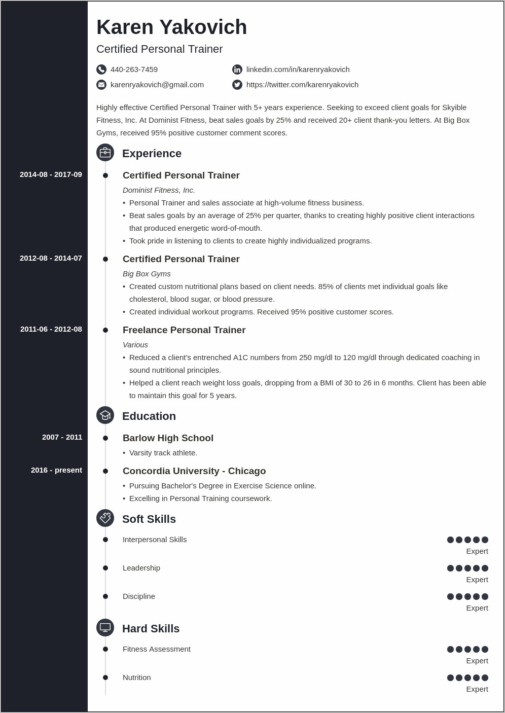 Example Of Personal Training Resume