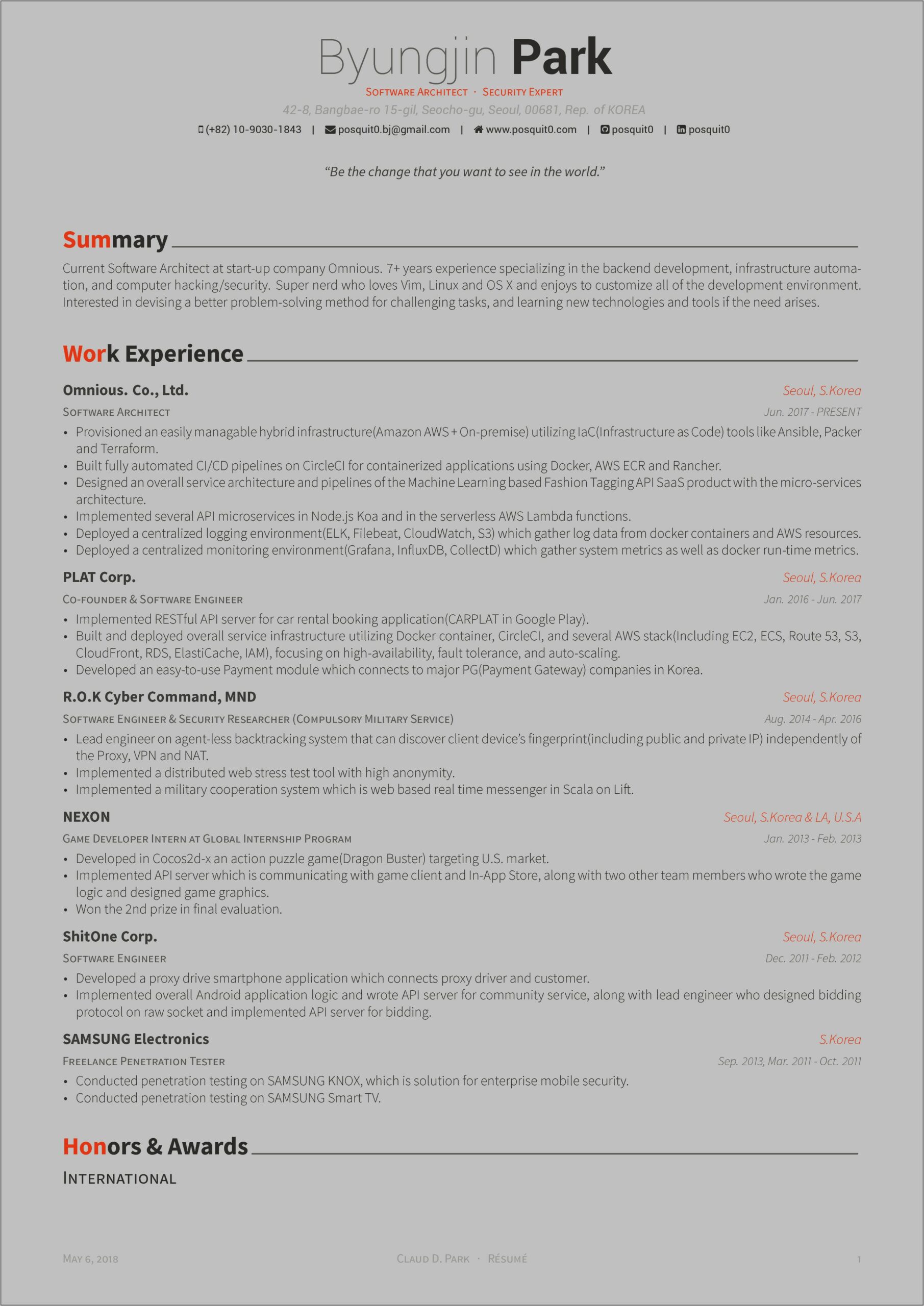 Example Of Resume For Architect
