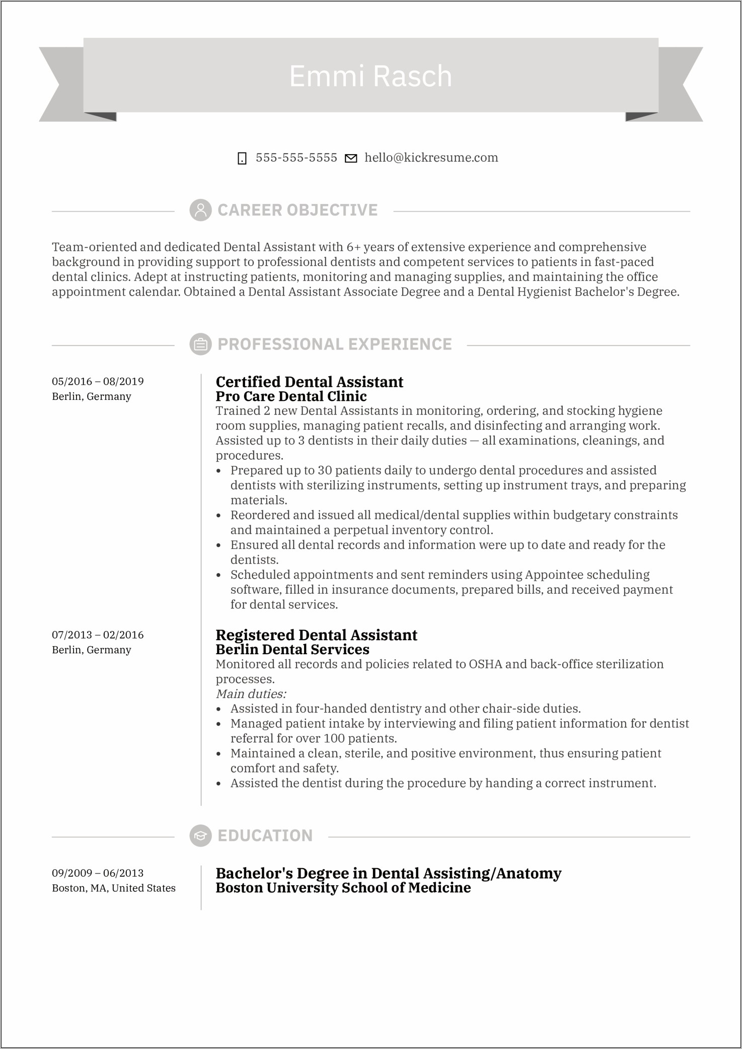 Example Of Resume For Dentist