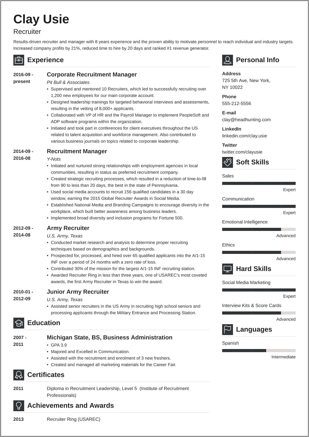 Example Of Resume For Recruiter