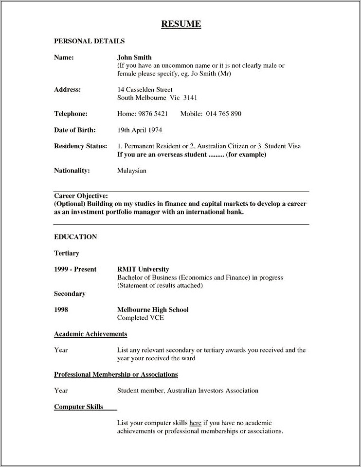 Example Of Resume Letter Objectives