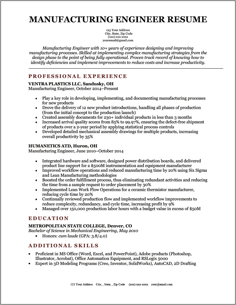 Example Of Resume Objective Engineering
