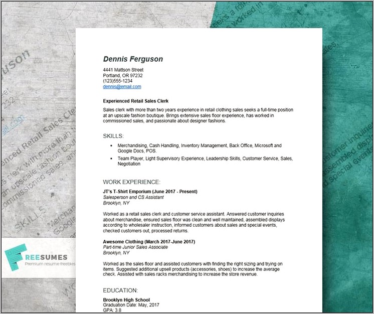 Example Of Resumes For Retail