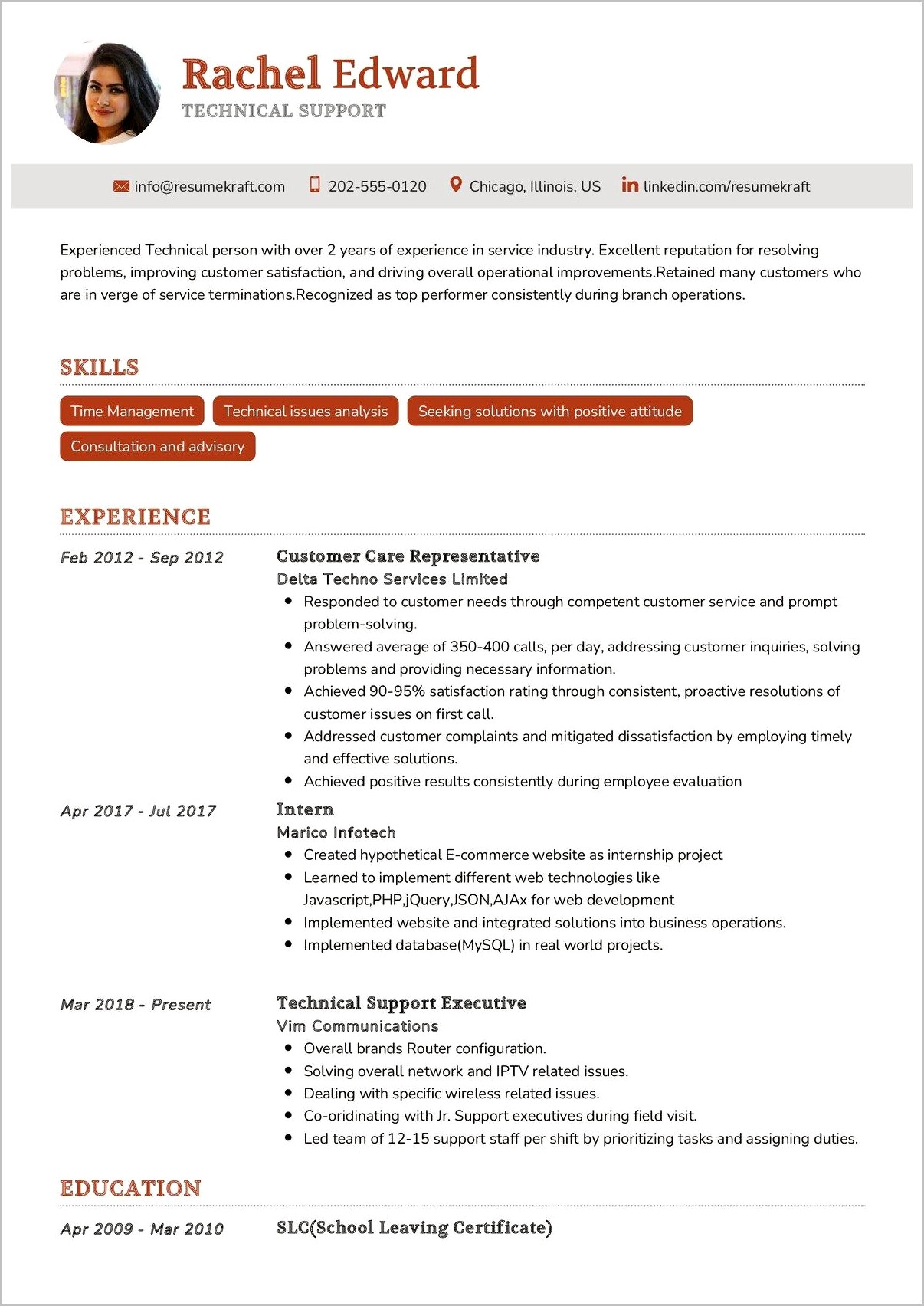 Example Of Tech Support Resume