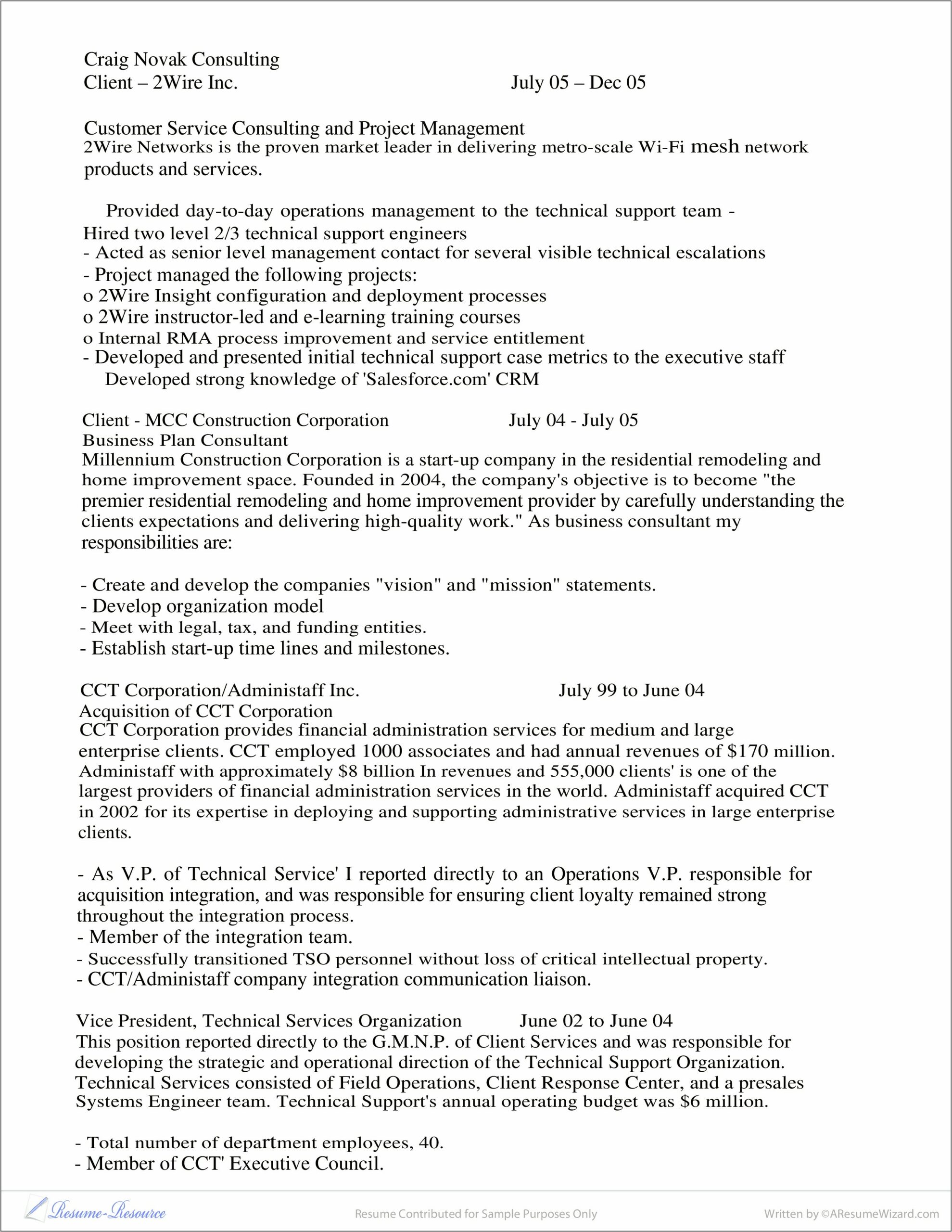 Example Of Technical Support Resume
