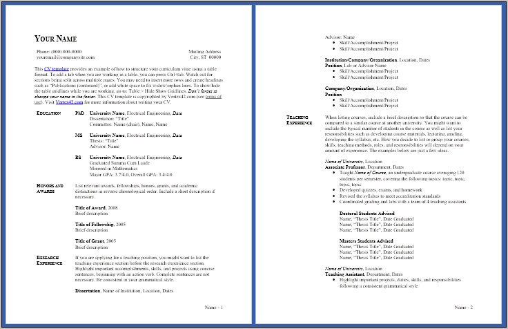 Example Of Templates For Resumes