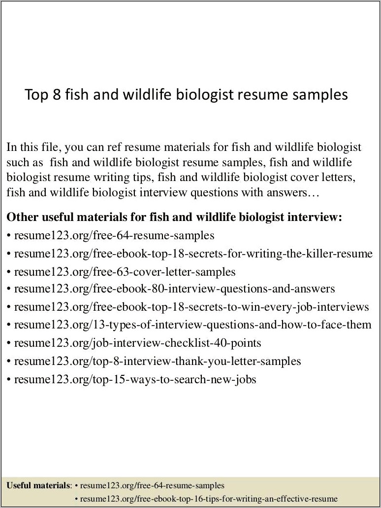 Example Of Wildlife Biologist Resume