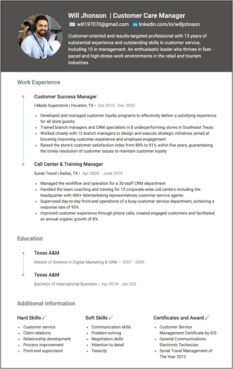 Example Resume Client Relations Manager
