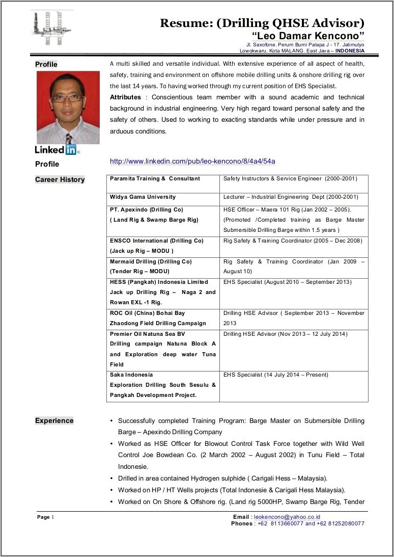 Example Resume For Exploratory Drilling