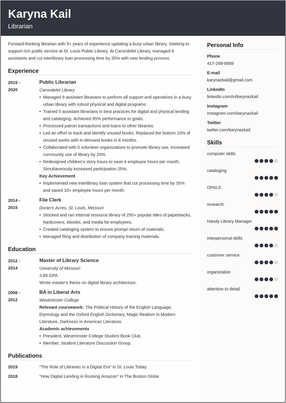 Example Resume For Library Joy