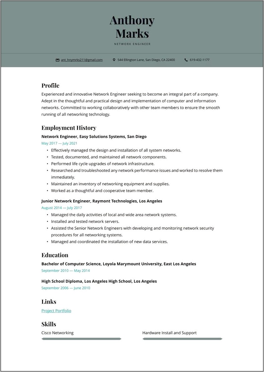 Example Resume For Network Engineer