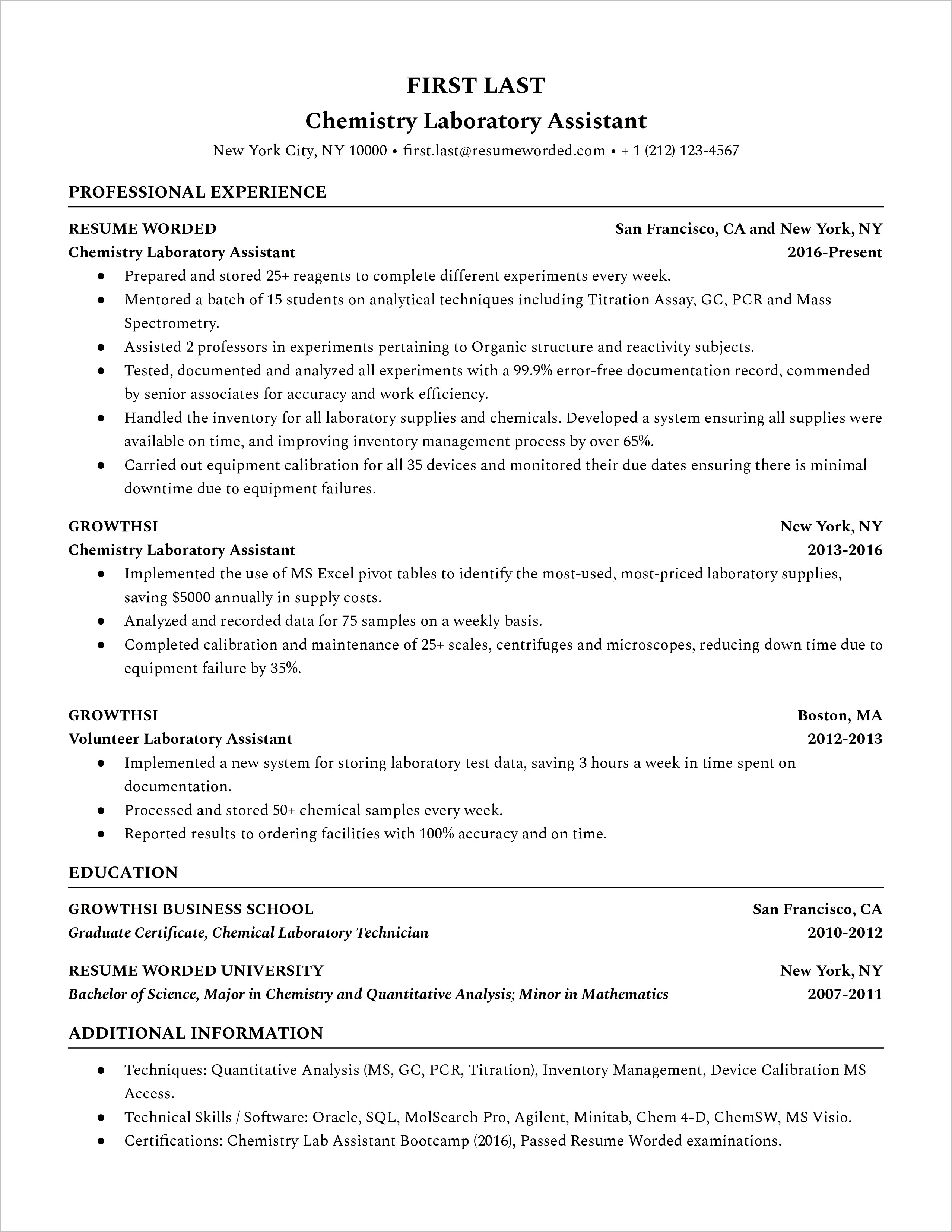 Example Resume For Synthetic Chemist