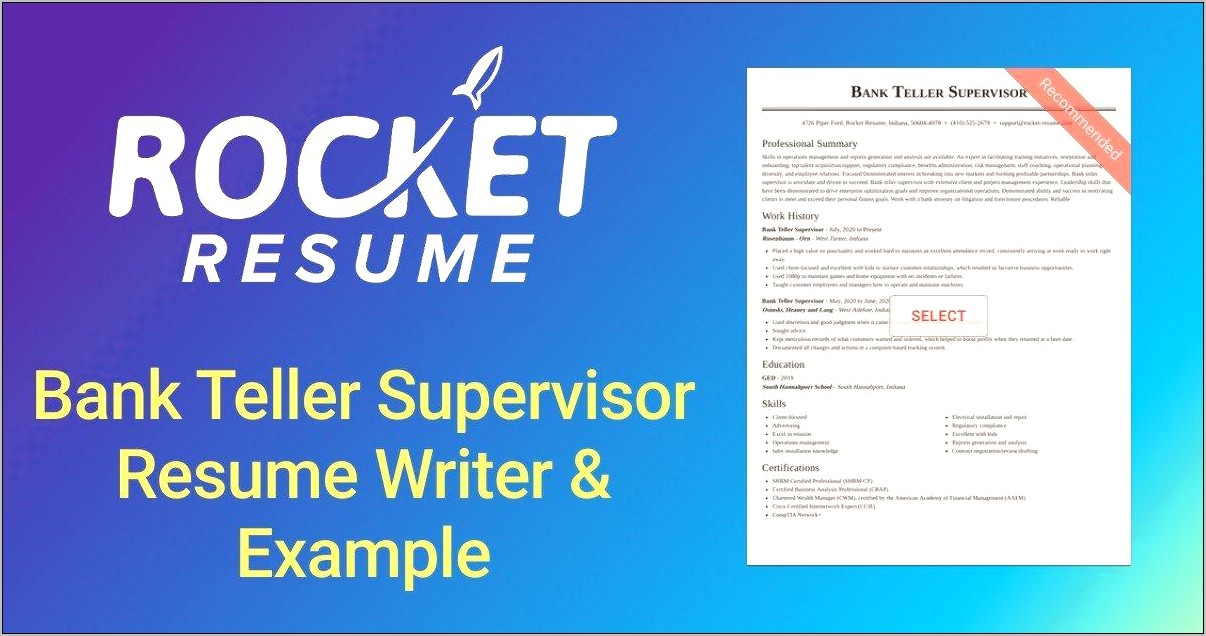Example Resume For Teller Supervisor
