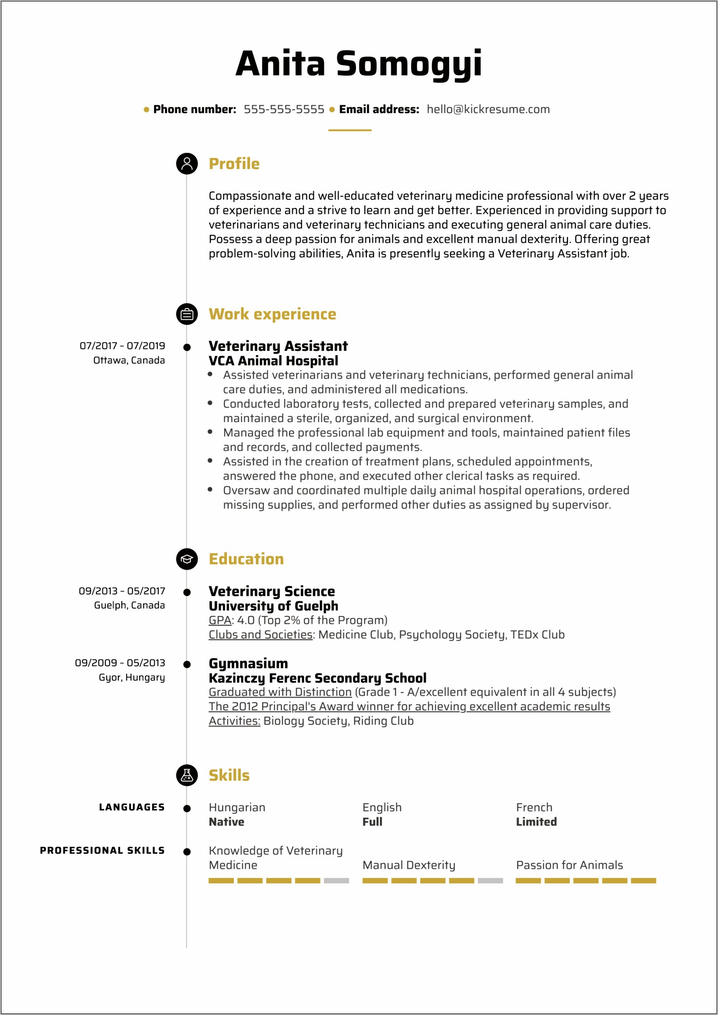 Example Resume For Veterinary Assistant