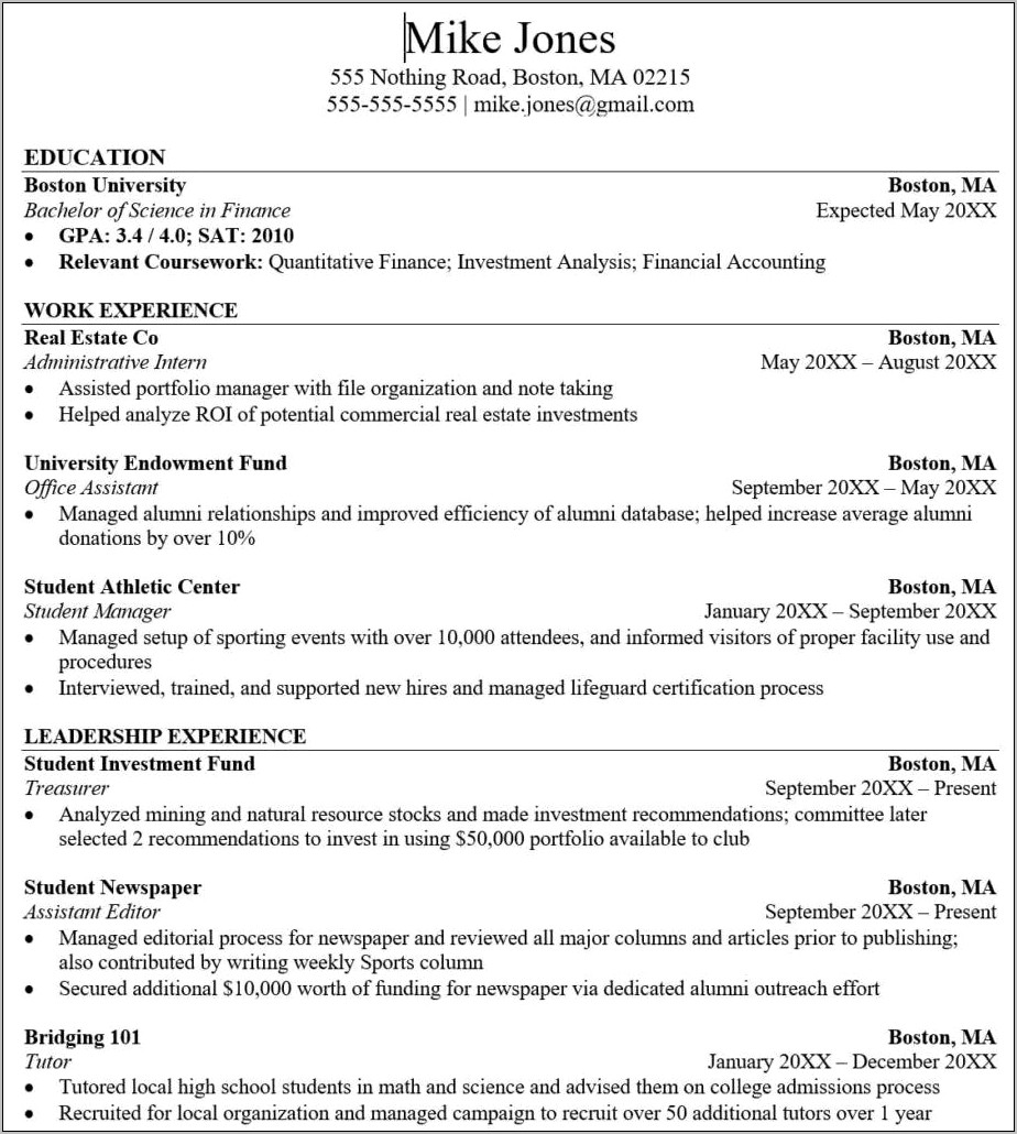 Example Resume For Wall Street