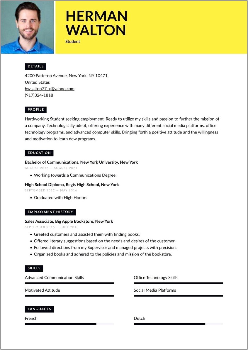 Example Resume Format For Students