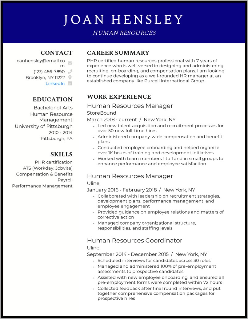 Example Resume Human Resources Manager