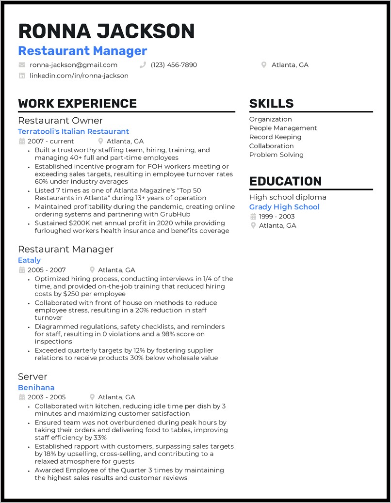 Example Resume Of Business Owner