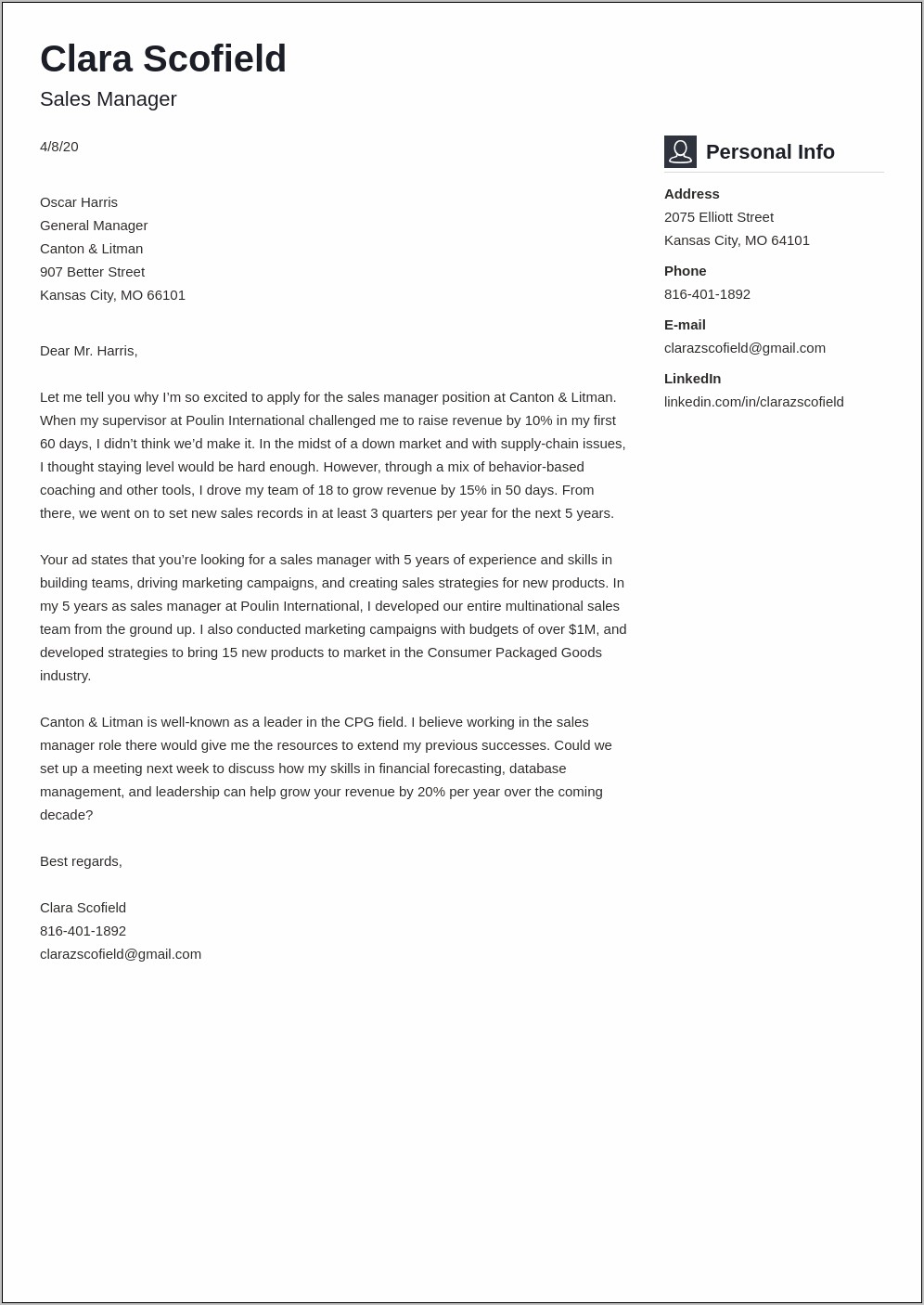 Example Resume Sales Cover Letter
