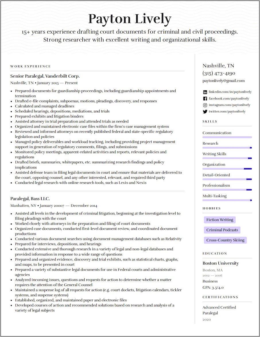 Examples Of A Contemporary Resume