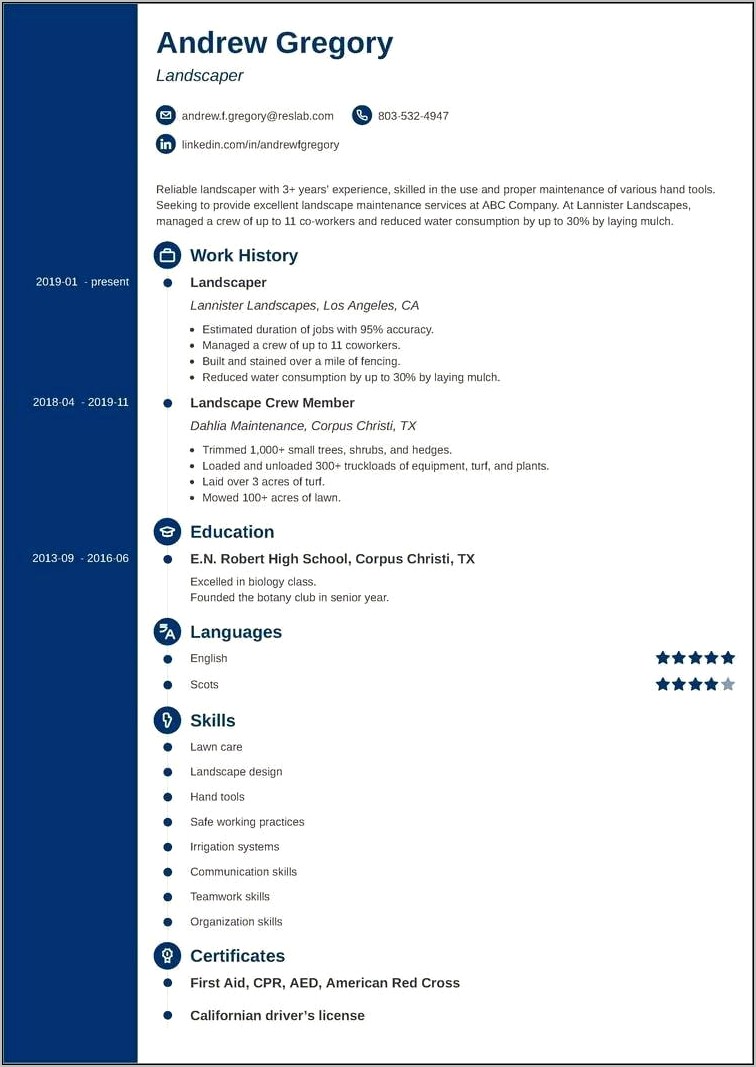 Examples Of A Landscaper Resume