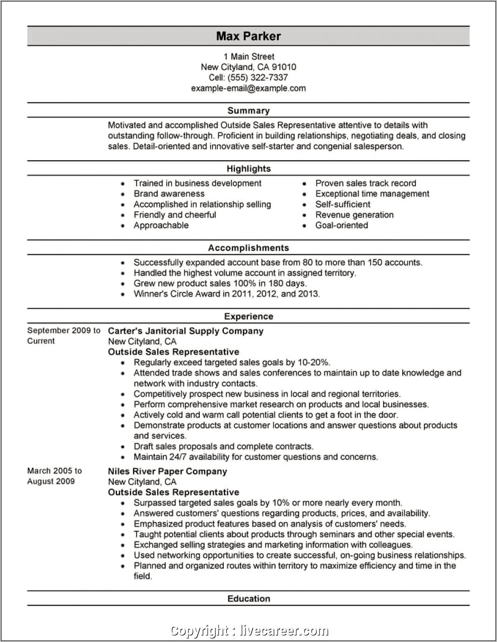 Examples Of A Persons Resume