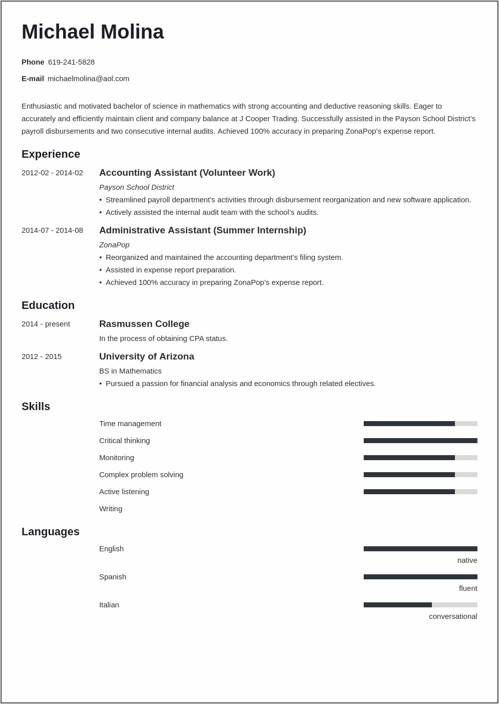 Examples Of Accounting Experience Resumes