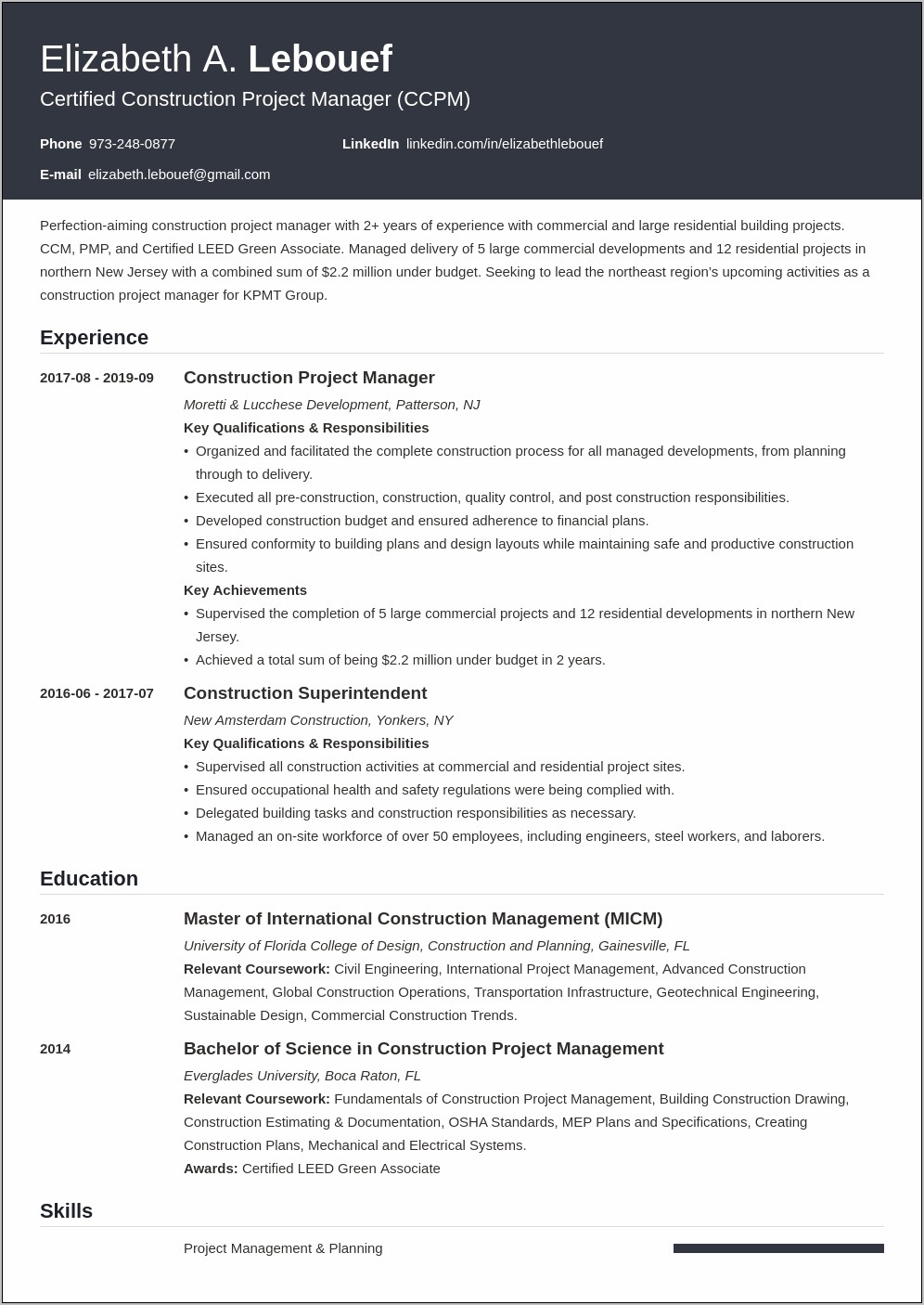 Examples Of Construction Supervisor Resumes