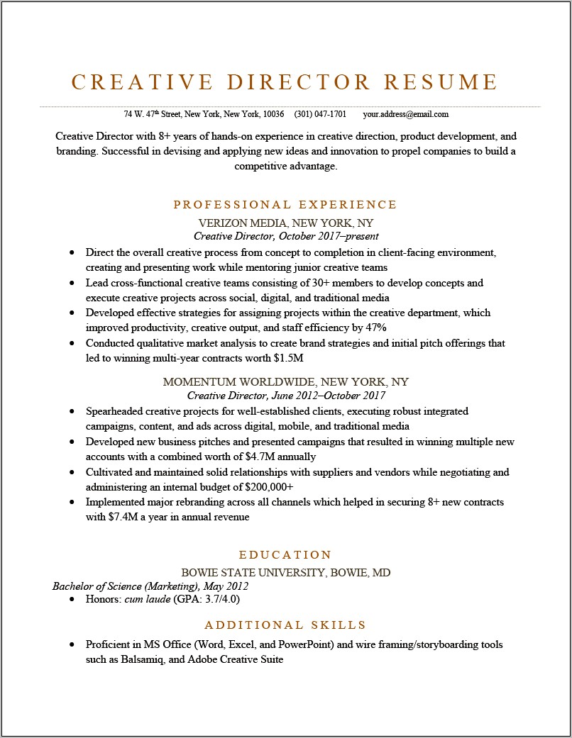 Examples Of Creative Professional Resumes