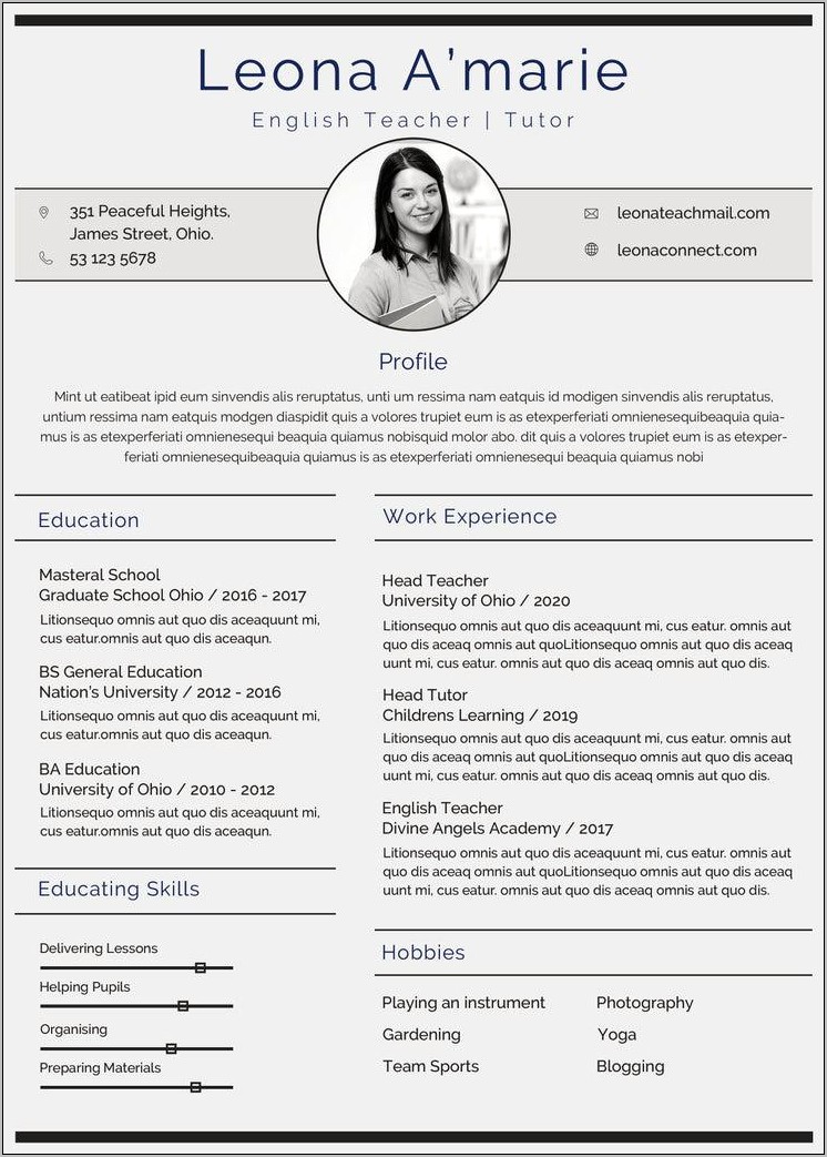Examples Of English Teachers Resumes