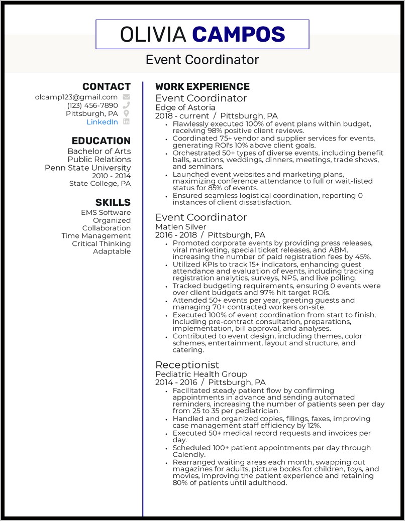 Examples Of Event Manager Resumes