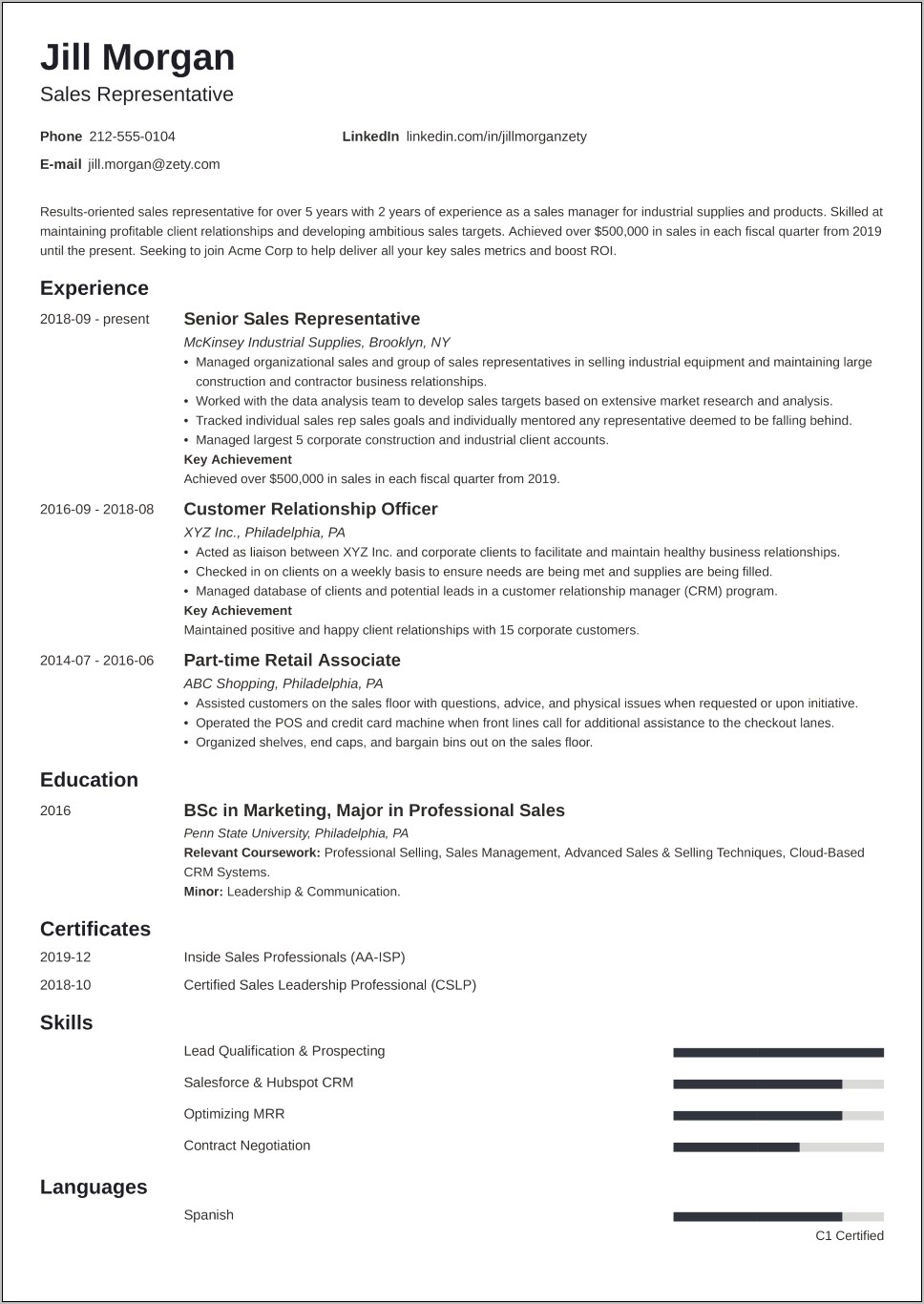 Examples Of Excellent Resumes 2019