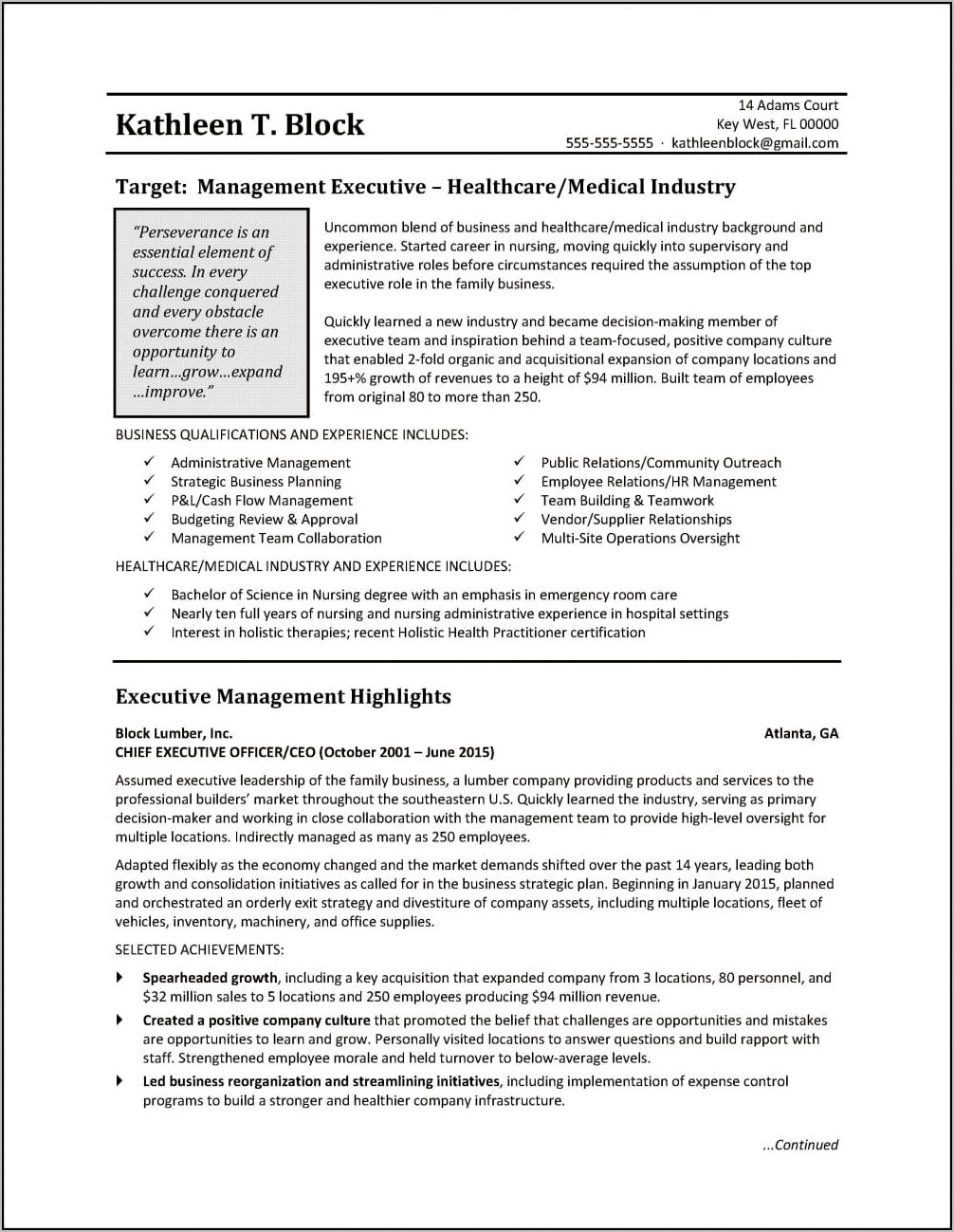 Examples Of Healthcare Management Resumes